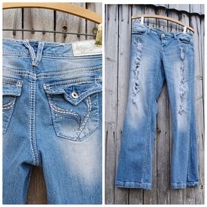 Vintage Ariya rhinestone embroidery embellished low rise flare denim jeans 9 10